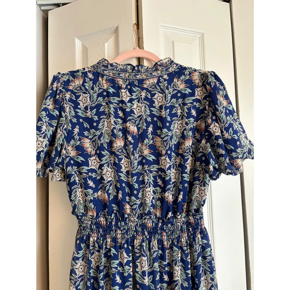 Max Studio London Boho Floral Maxi Dress Large Smocked Waist Puff Sleeve - Picture 7 of 11